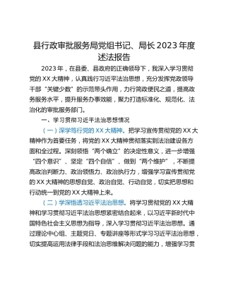 县行政审批服务局党组书记、局长2023年度述法报告