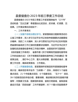 县委督查办2023年前三季度工作总结