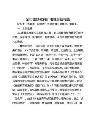 全市主题教育阶段性总结报告