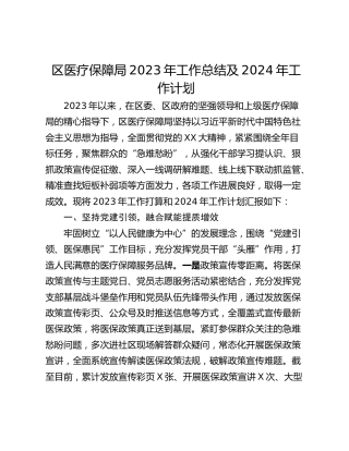 区医疗保障局2023年工作总结及2024年工作计划