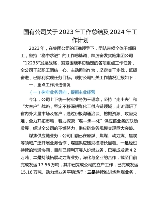 国有公司关于2023年工作总结及2024年工作计划
