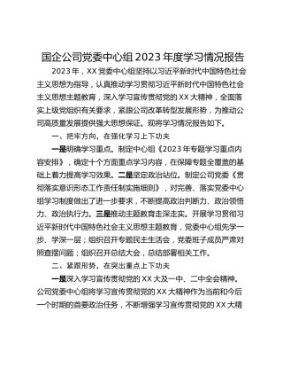 国企公司党委中心组2023年度学习情况报告