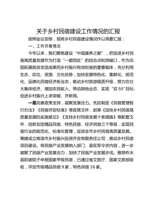 关于乡村民宿建设工作情况的汇报
