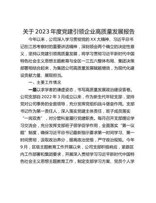 关于2023年度党建引领企业高质量发展报告