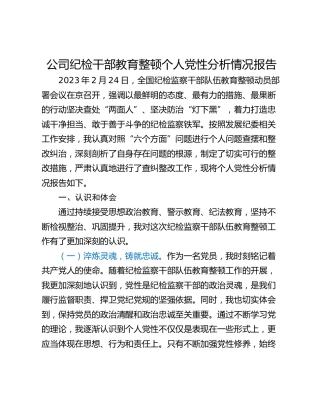 公司纪检干部教育整顿个人党性分析情况报告