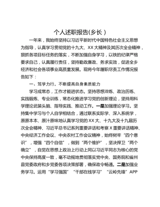 个人述职报告(乡长）