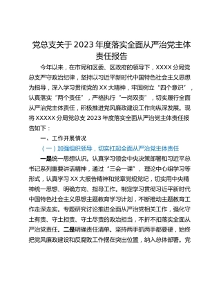 党总支关于2023年度落实全面从严治党主体责任报告