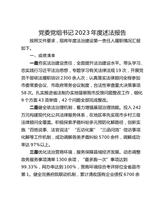 党委党组书记2023年度述法报告