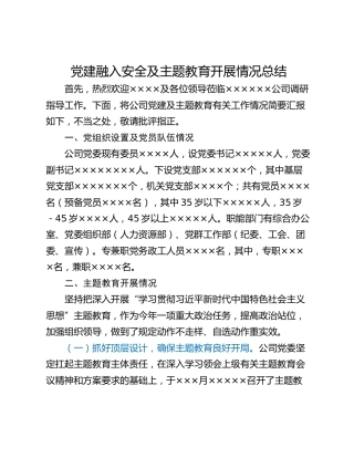 党建融入安全及主题教育开展情况总结