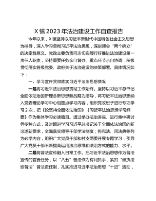X镇2023年法治建设工作自查报告