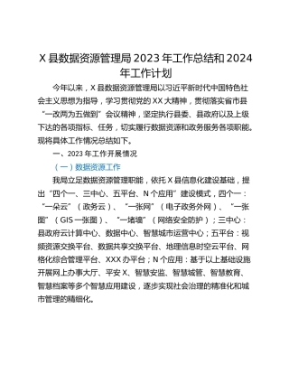 X县数据资源管理局2023年工作总结和2024年工作计划