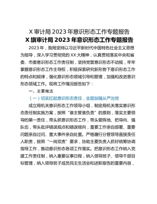 X审计局2023年意识形态工作专题报告