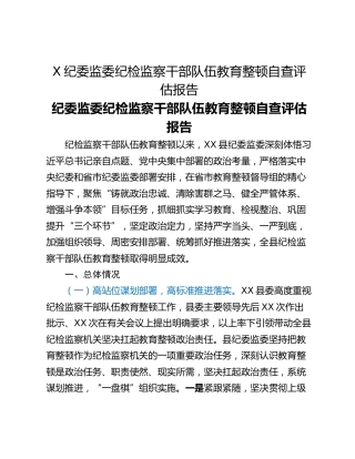 X纪委监委纪检监察干部队伍教育整顿自查评估报告