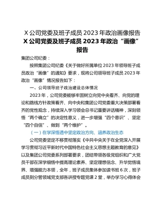 X公司党委及班子成员2023年政治画像报告