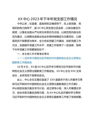 XX中心2023年下半年党支部工作情况