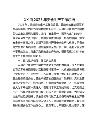 XX镇2023年安全生产工作总结