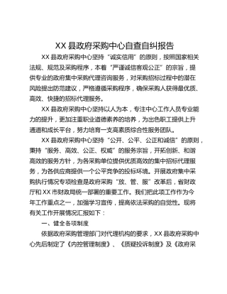 XX县政府采购中心自查自纠报告