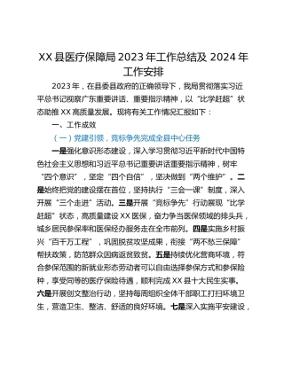 XX县医疗保障局2023年工作总结及 2024年工作安排