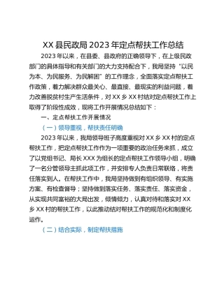 XX县民政局2023年定点帮扶工作总结