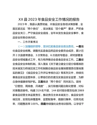 XX县2023年食品安全工作情况的报告