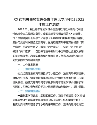 XX市机关事务管理处青年理论学习小组2023年度工作总结