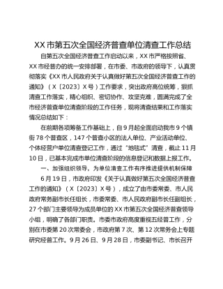 XX市第五次全国经济普查单位清查工作总结