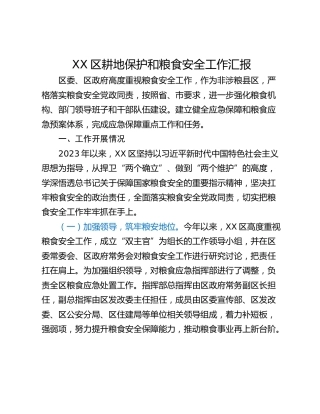 XX区耕地保护和粮食安全工作汇报