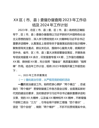 XX区（市、县）委督办督查局2023年工作总结及2024年工作计划
