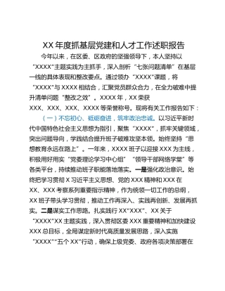 XX年度抓基层党建和人才工作述职报告