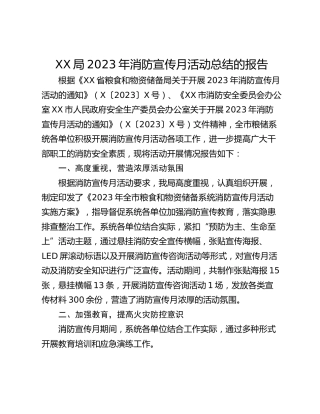XX局2023年消防宣传月活动总结的报告