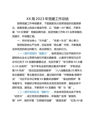XX局2023年党建工作总结