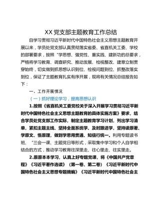 XX党支部主题教育工作总结