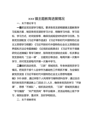 xxx镇主题教育进展情况