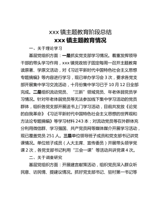 xxx镇主题教育阶段总结