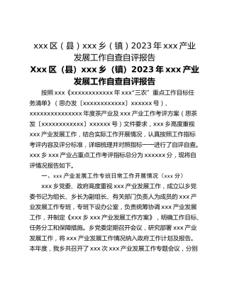 xxx区（县）xxx乡（镇）2023年xxx产业发展工作自查自评报告