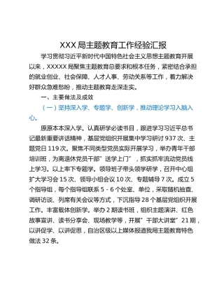 XXX局主题教育工作经验汇报