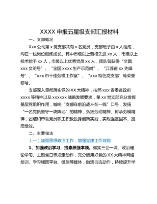 XXXX申报五星级支部汇报材料