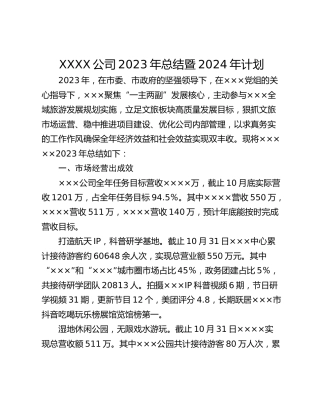 XXXX公司2023年总结暨2024年计划