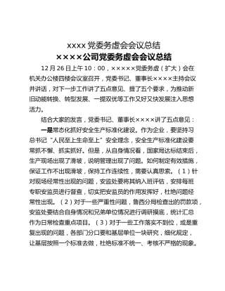 xxxx党委务虚会会议总结