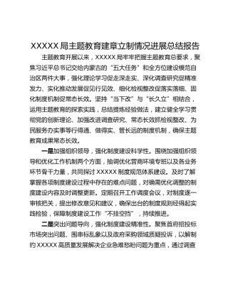XXXXX局主题教育建章立制情况进展总结报告