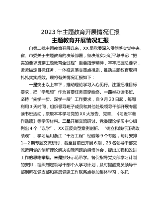 2023年主题教育开展情况汇报