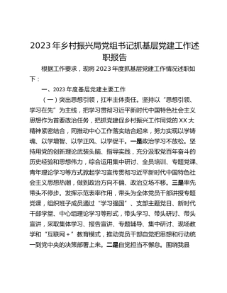 2023年乡村振兴局党组书记抓基层党建工作述职报告