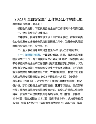 2023年全县安全生产工作情况工作总结汇报