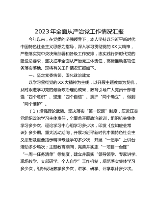 2023年全面从严治党工作情况汇报