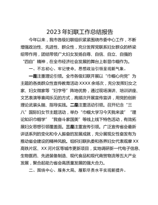 2023年妇联工作总结报告