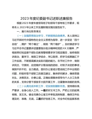 2023年度纪委副书记述职述廉报告