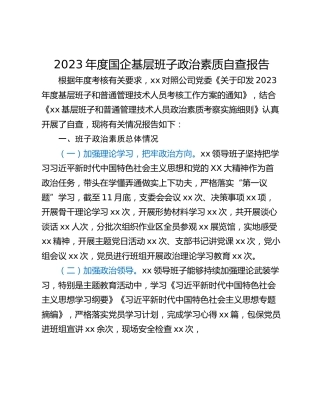 2023年度国企基层班子政治素质自查报告