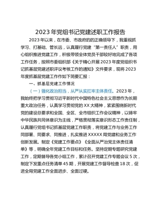 2023年党组书记党建述职工作报告