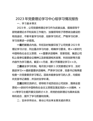 2023年党委理论学习中心组学习情况报告
