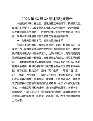 2023年XX县XX镇述职述廉报告